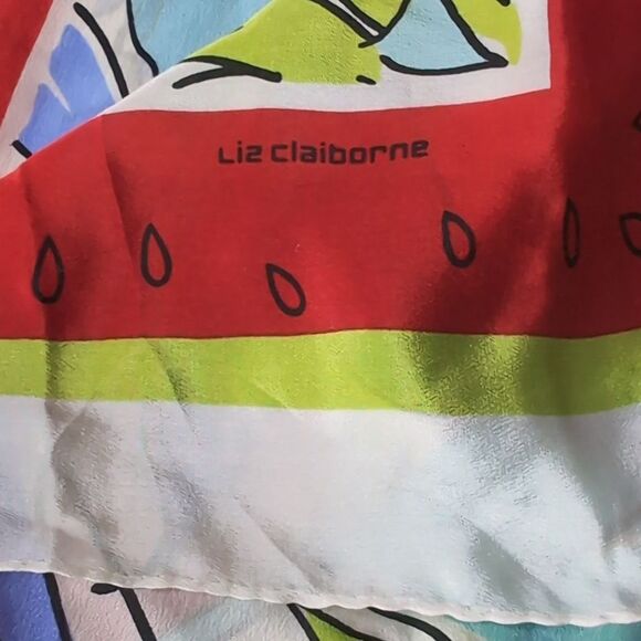 Liz Claiborne 💯Silk Colorful Summer Fruit Watermelon Print Large Scarf Bandana - Picture 9 of 11